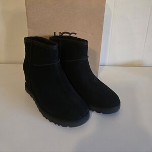 UGG Classic Femme Mini Black Suede Wedge Boots